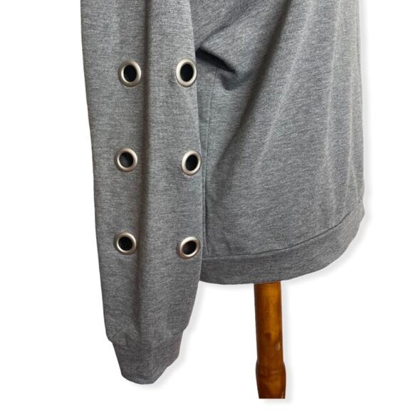 Sophie Rue Grey Grommet Detail Sleeve Crewneck Sweatshirt - Picture 5 of 7